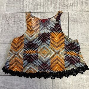 Hot Kiss Multicolor Chevron Crop Top with Black Trim